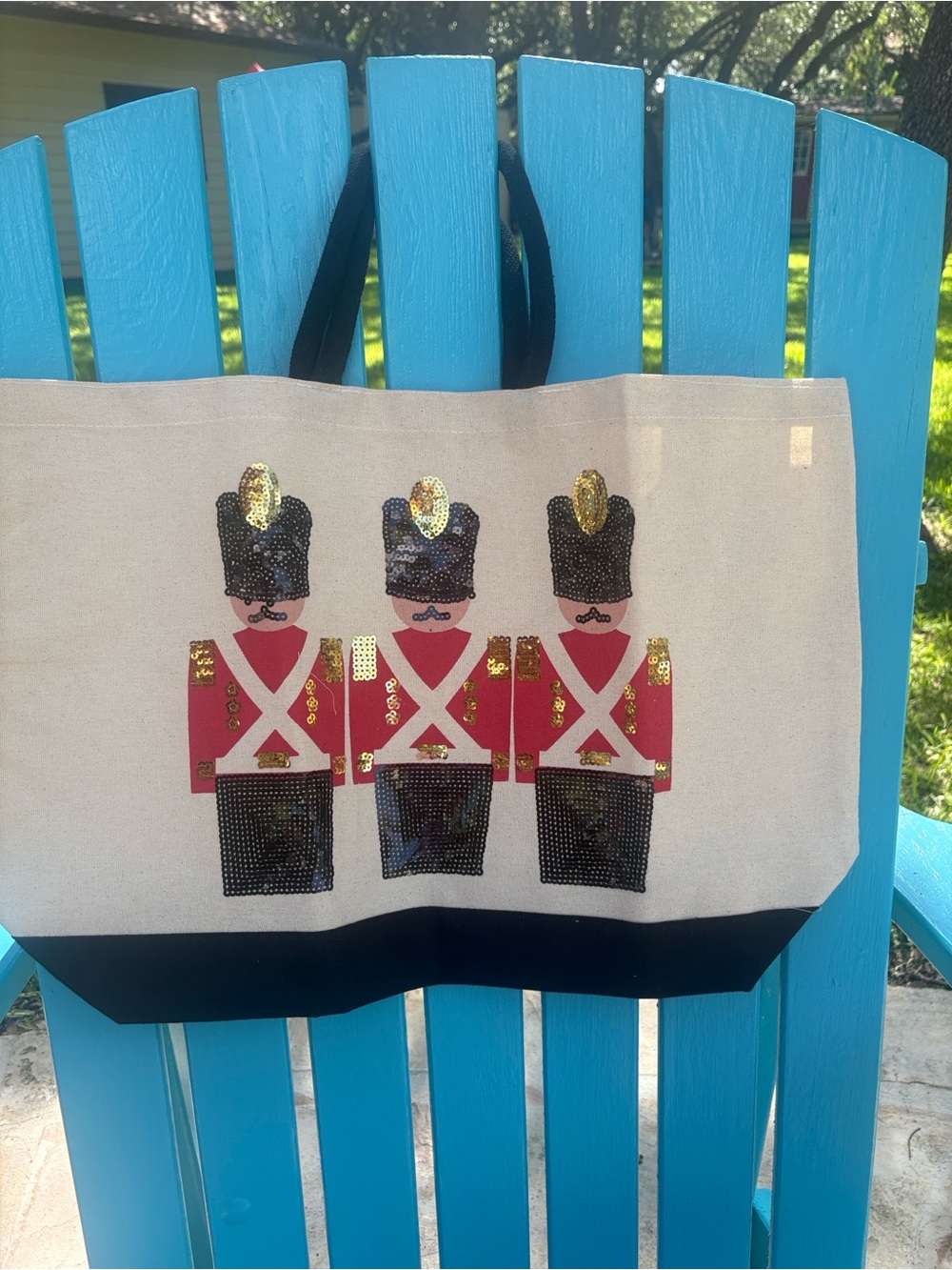 Canvas Tote with Sequin Nutcracker Soldiers - Red and Black Accents